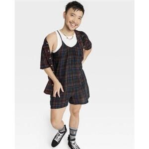 Unisex Rainbow Plaid Romper Large